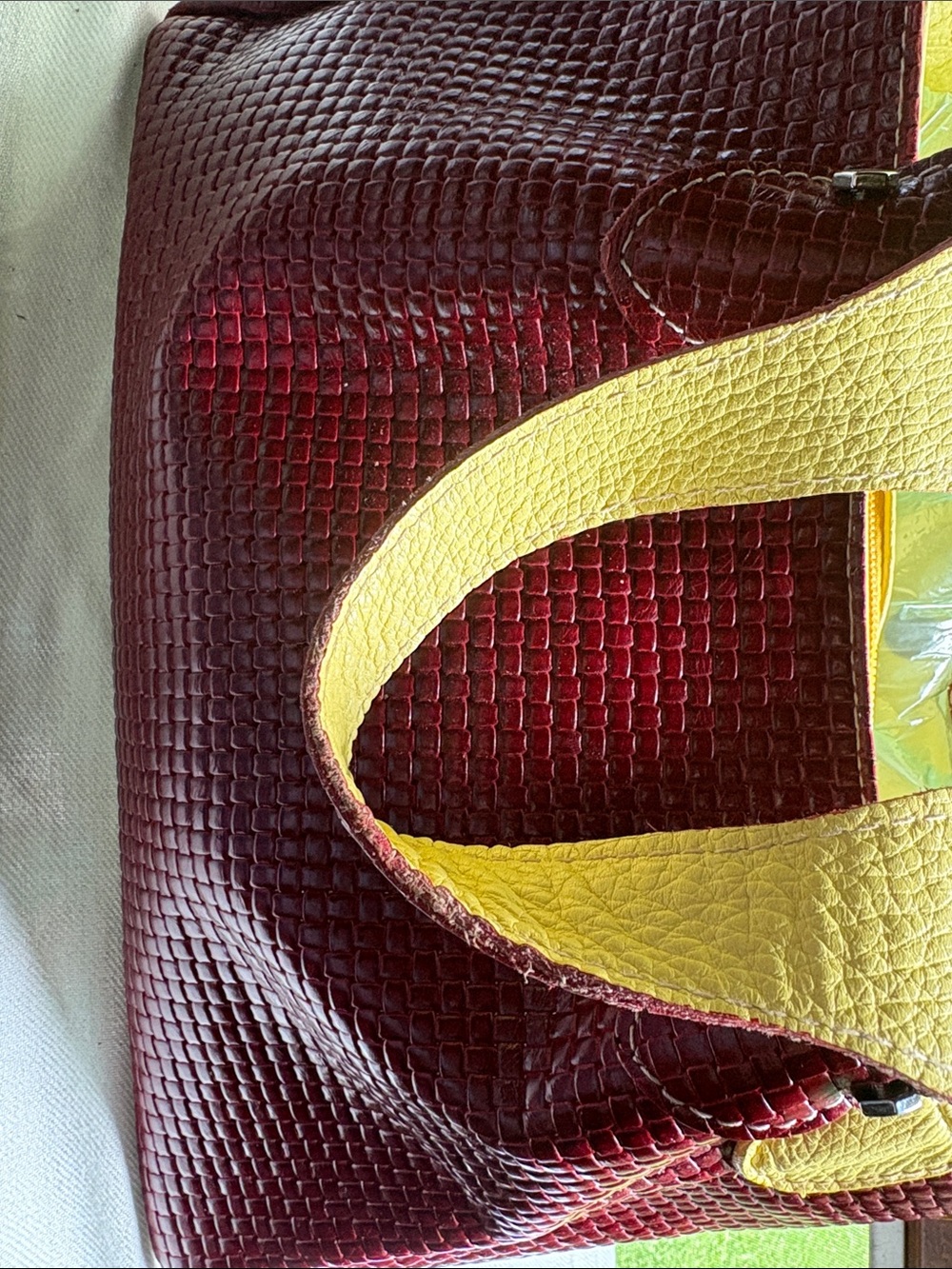 Cecchi E Cecchi Italy Woven Leather Tote Handbag Burgundy Made in Italy - Picture 3 of 11